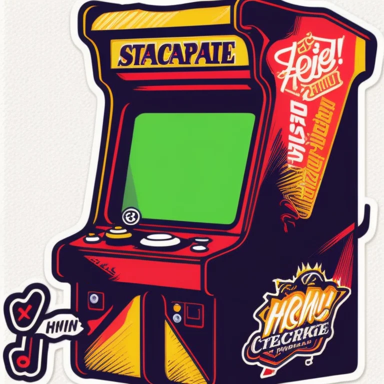 Diecut Sticker Arcade Machine From Hell Illustration, Intric...