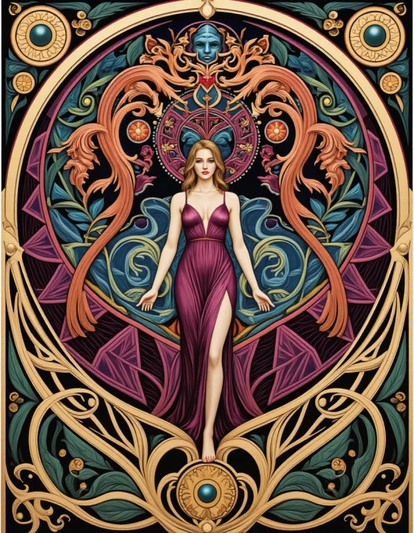 Art Nouveau Art Of Beautiful Magenta Spinel Regular Pattern...