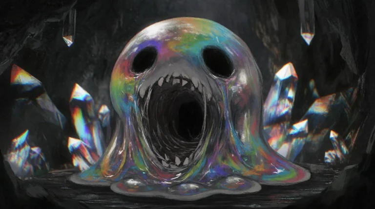 A Gothic Horror Digital Illustration Of A Rainbow-colored Sl...