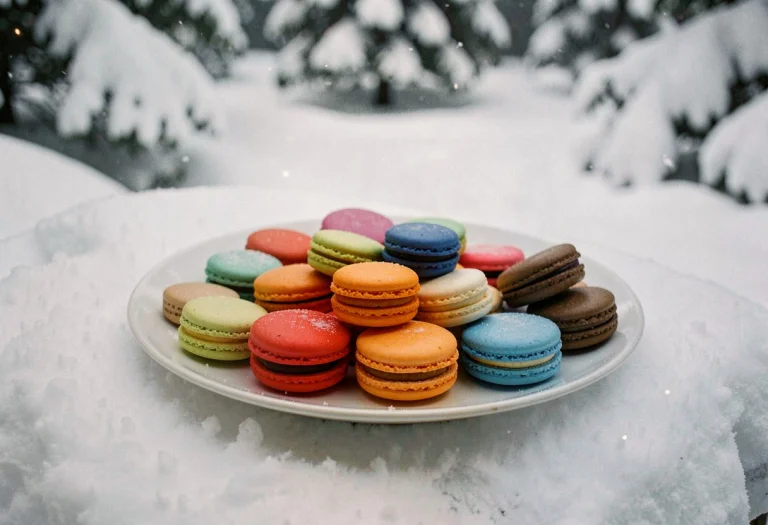 A Plate Of Macarons Arranged By Color, Film Photography, Sof...
