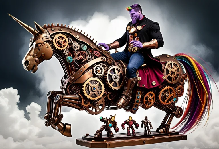 Rainbow Steampunk Unicorn A Majestic Unicorn In Gearstyle Br...