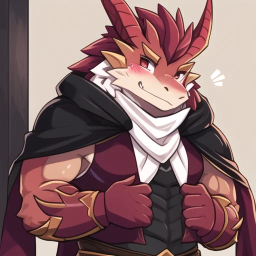 Bara,muscular,dragon,looking At Viewer,head On Arm,cloak,blu...