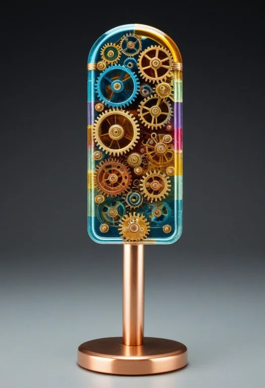 A Popsicle Made Entirely Of Colorful Glass In Polished Brass...