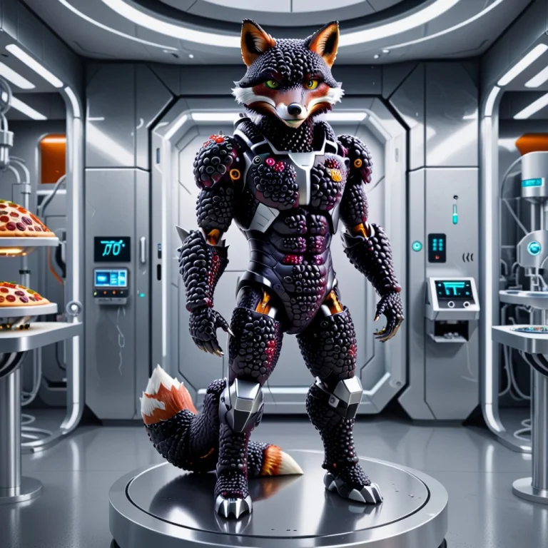 Blackberryworld Iron Fox Suit, Standing Upright On A Sleek M...