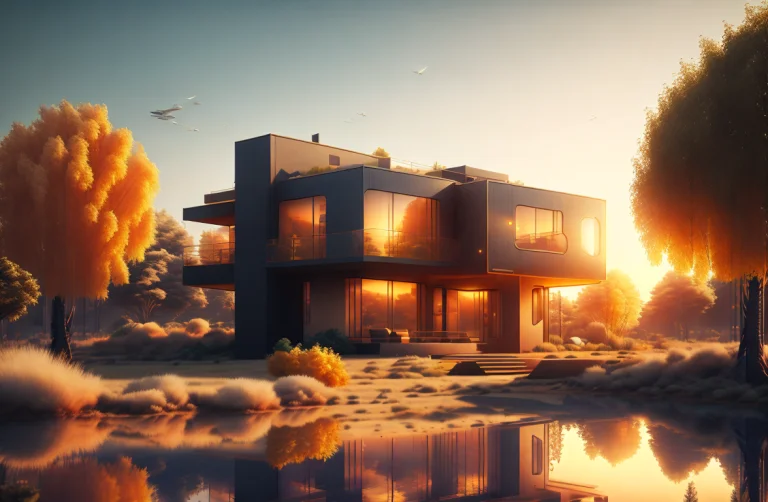 Modern House, Golden Hour, Architecture, Concept Art, Matte...