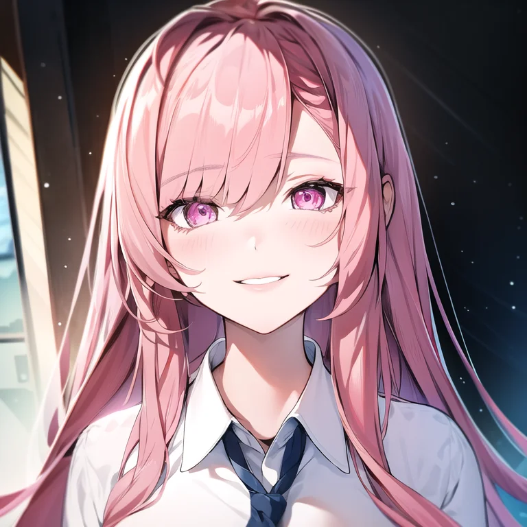 1girl, Portrait, Pink Hair, Pink Eyes, Smiling, Long Hair, C...