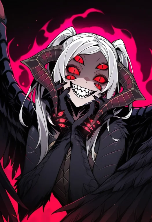 Grimafemfe, White Hair, Long Hair, Twintails, Red Eyes, Extr...