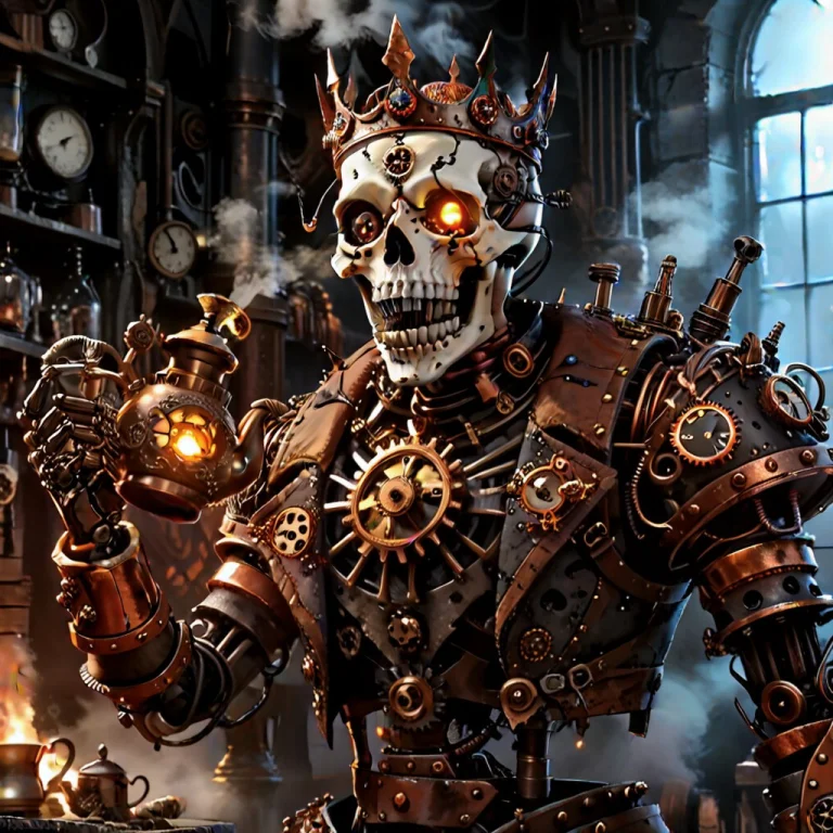 A Close-up Photo Of An Undead Skeletal King, A Glowing Lich...