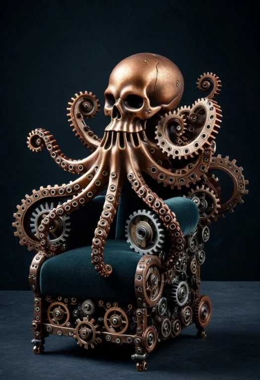 A Skull Octopus Made Of Interlocking Copper And Steel Gears,...
