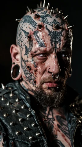 Knightmarecult, A Close-up Portrait Of A Heavily Body-modifi... — Stable Diffusion AI Prompt: @knightmarecult_, a close-up portrait of a heavily body-modified man against a b...