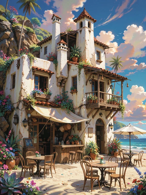An Anime-style Illustration Of A Luxurious Beach Resort Feat...