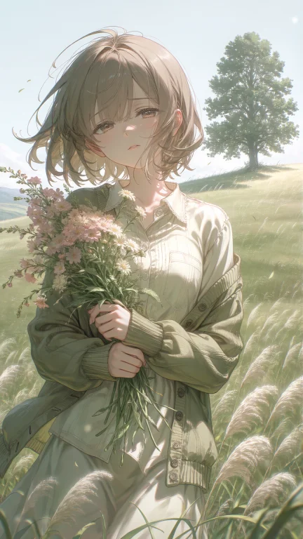 A Short-haired Anime Girl Stands Close To The Camera In A Ha...