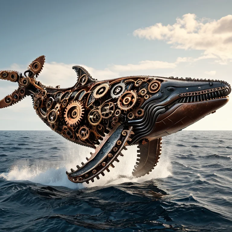 A Humpback Whale Breaching Out Of The Open Ocean, Spray Ever...