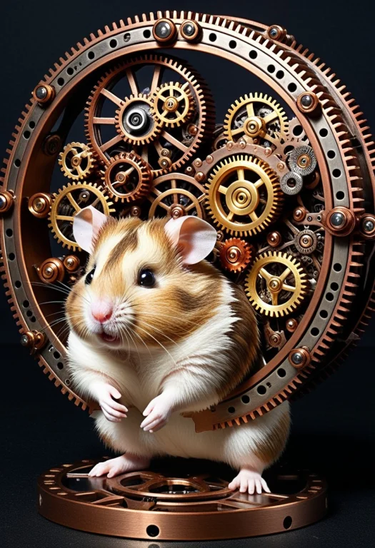 Gearstyle, A Hamster Running In A Giant Gear Wheel Powering...
