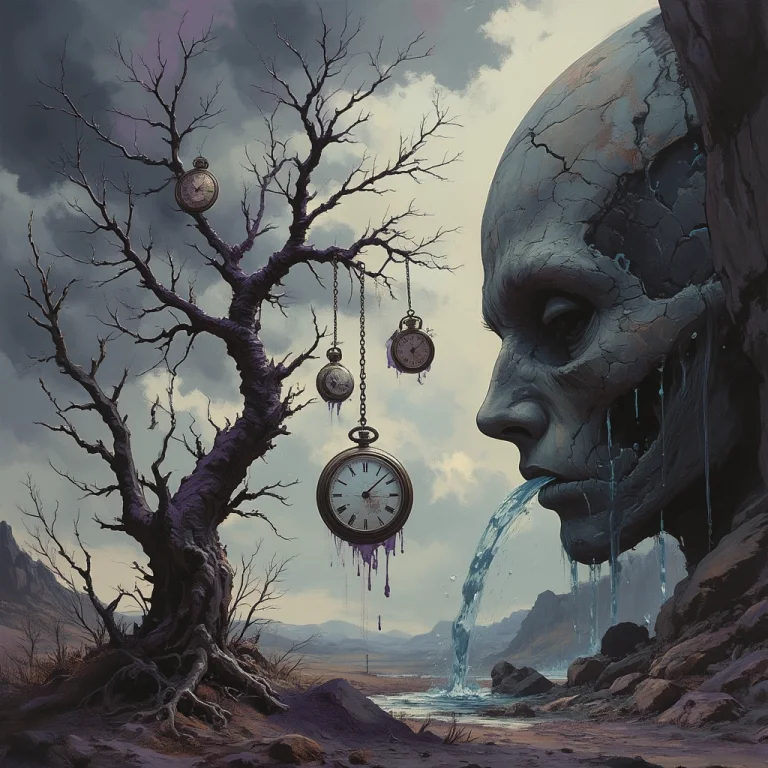 A Surreal, Dark Digital Artwork In Shades Of Grey And Muted...