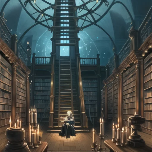 Library At Night, Ancient Knowledge, Lonely, Oil Painting, L...