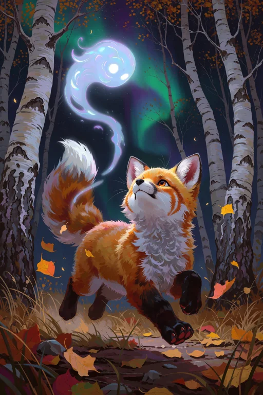 A Playful Fox Cub Leaps After A Floating Will-o-the-wisp In...