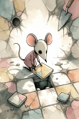 Strangedaal. A Macro View On A Crooked Patchwork Of Cracked... — Stable Diffusion AI Prompt: StrangeDaal. A macro view on a crooked patchwork of cracked ceramic floor tiles...