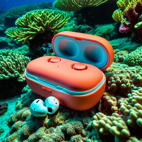 Loratech3coralreefv10.80, Techcoral, A Wireless Earbuds Case... — SDXL AI Prompt: , techcoral, a wireless earbuds case on a textured coral reef surface, vibrant u...