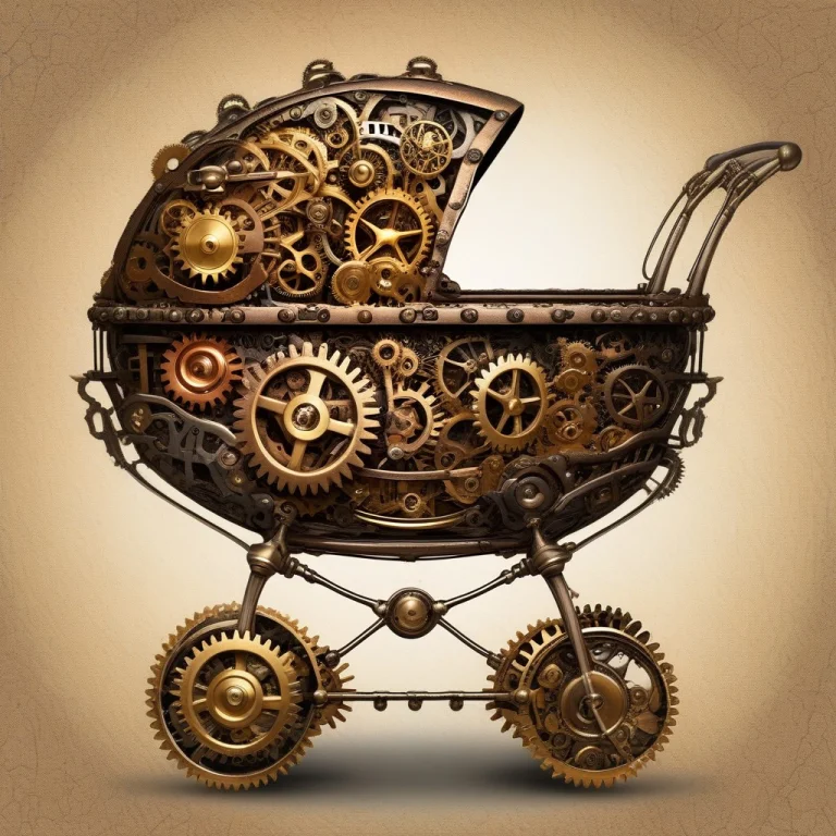 A Steampunk Baby Pushchair Comprised Of Many Overlapping And...