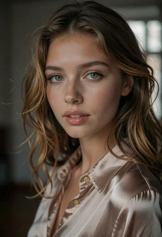 Tight Framing, Upper Body Only, 20-year-old Model Looking Di... — Stable Diffusion AI Prompt: tight framing, upper body only, 20-year-old model looking directly into camera,...