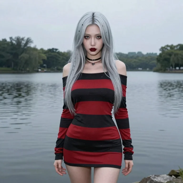 Pale Lady On The Lake Dressed Like Sexy Freddy Krueger
