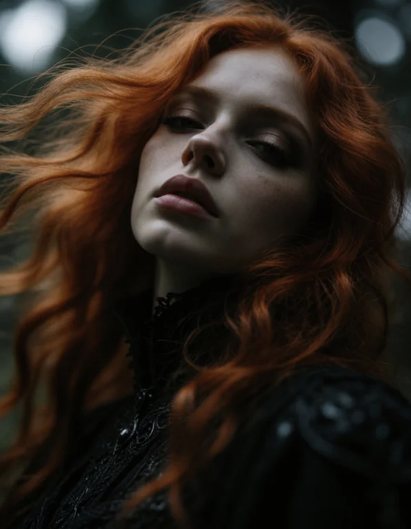 1girl, Blush, Dutch Angle, Portrait, , Outdoor, Red Hair, Ex...