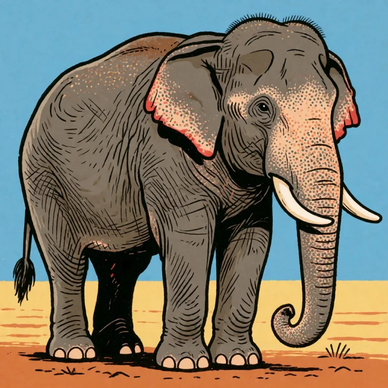 Folk Comic Illustration Of A Realistic Elephant.