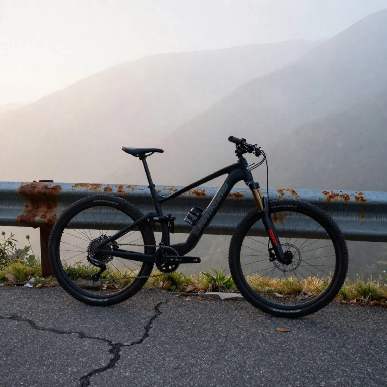 A Black Santa Cruz Tallboy 6 Bike Leaning Against A Rusted E...