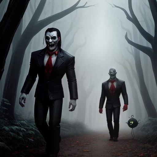 A Muscular Male Vampire And A Muscular Male Zombie Walking I...