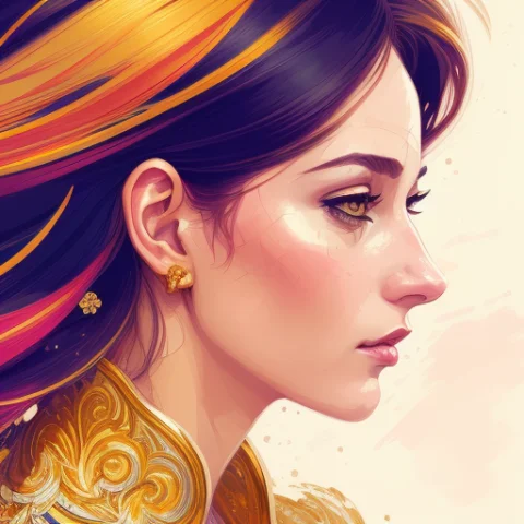A Closeup Portrait Of A Woman, Side Profile, Intricate Detai... — Stable Diffusion AI Prompt: A closeup portrait of a woman, side profile, intricate details, detailed gold fr...