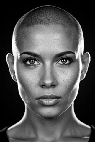 Black And White Fine Art Studio Portrait Of A 28 Year Old Wo... — Stable Diffusion AI Prompt: black and white fine art studio portrait of a 28 year old woman with a shaved he...