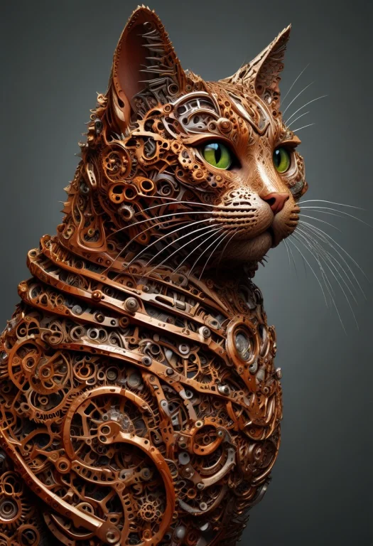 Made Of Roast Gears. A Cat , Hyperdetailed, Photorealistic,...