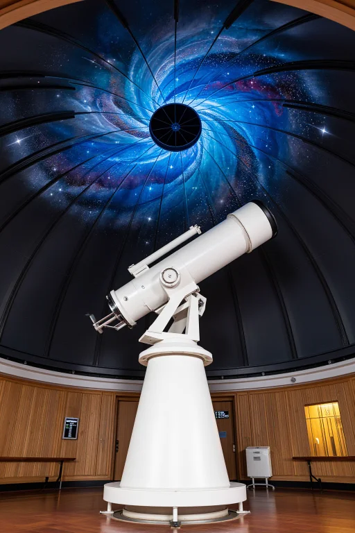 An Observatory Hall With A Giant Telescope Centered Under A...