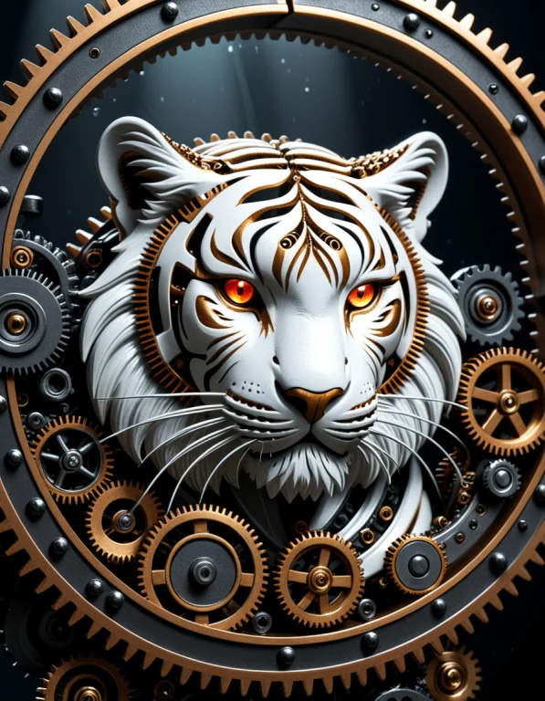 1. Gearstyle, A Colossal White Tiger Emerging From A Black J...