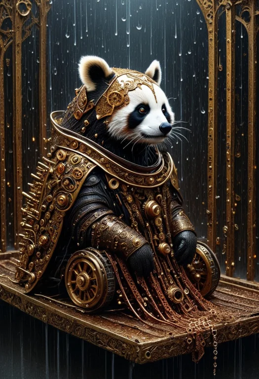 A Mechanical Red Panda Constructed From Interlocking Gears A...
