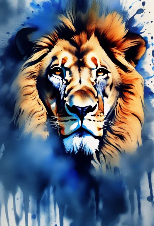 Masterpiece, Best Quality, A Lion With A Mane Of Slow Blue F...
