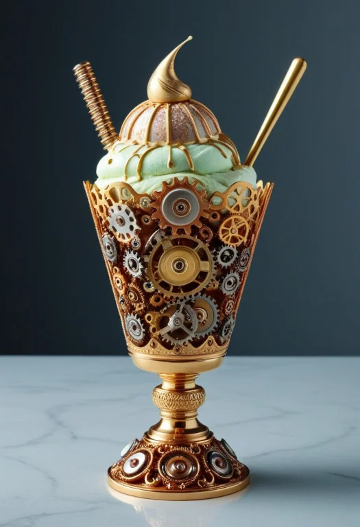 A Stunning Ice Cream Sundae Made Entirely Of Polished Brass,...