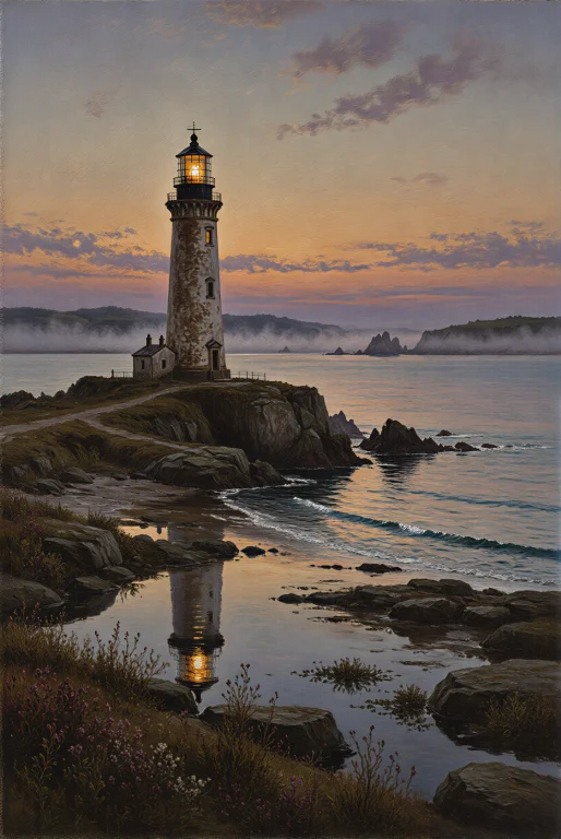 A Lone, Enduring Lighthouse Rises From A Craggy Promontory T...