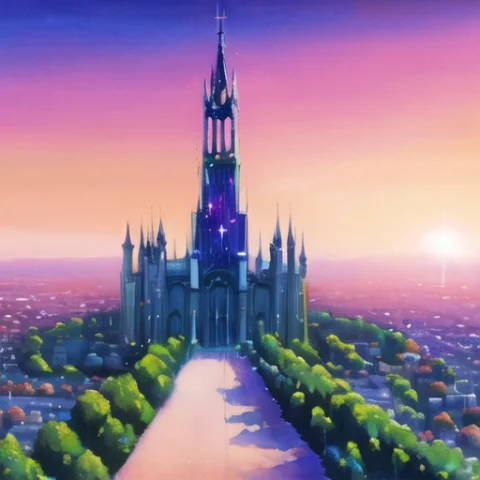 Lora80sanimestylev10.6a Fantasy Painting Of A Magical Grand... — Stable Diffusion AI Prompt: a fantasy painting of a magical grand crystal palace made of shining ((shimmerin...