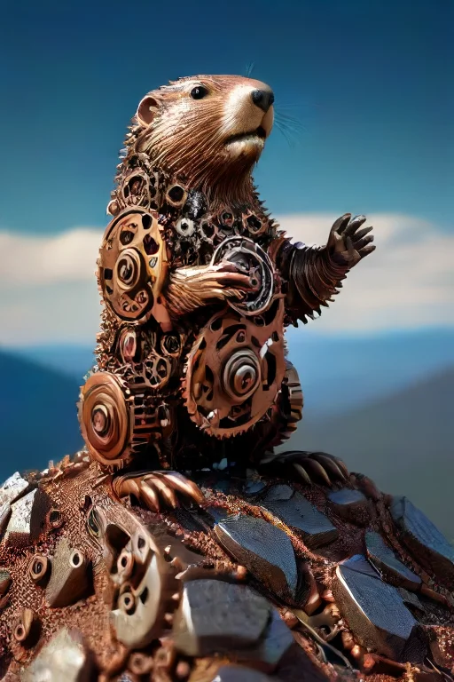 Gearstyle, A Screaming Marmot Standing On A Mountain Peak. A...