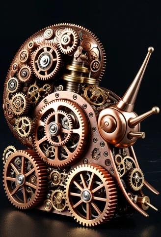 Gearstyle, A Snail Racing With A Tiny Steam Engine On Its Sh... — SDXL AI Prompt: gearstyle, a snail racing with a tiny steam engine on its shell, intricate inter...
