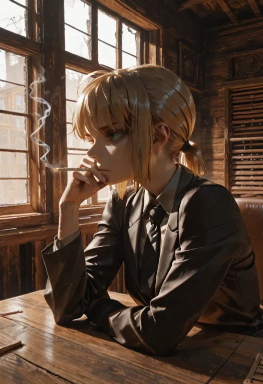 Masterpiece, 1girl, Solo, Saber, Table, Middle Ages, Black S...