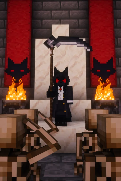 A Furry Fox Girl With All Black Fur, A Black Tail, And Red E...