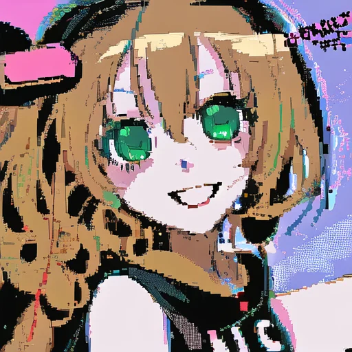 1girl, Smile , Curly Blonde Hair , 001glitch-core1.1, Jaggy...