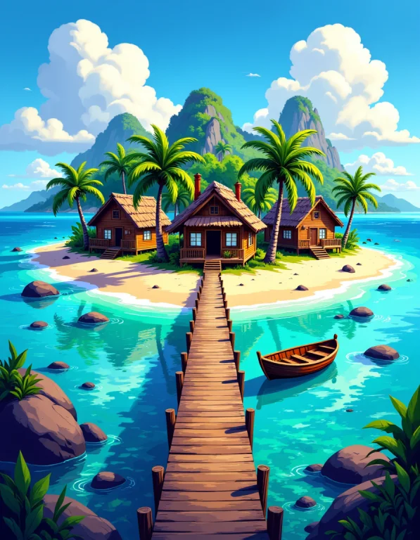 Aidmahidreamstyle, A Vibrant Illustration Of A Tropical Isla...