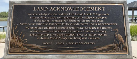 Plaque Land Acknowledgement In Rebuilt Manila Village La. — Stable Diffusion AI Prompt: plaque land acknowledgement in rebuilt Manila Village La.