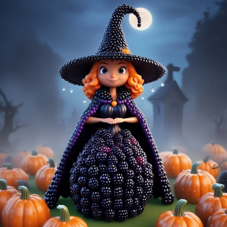 Blackberryworld Witch, Stylized 3d Render, Cute Halloween So...