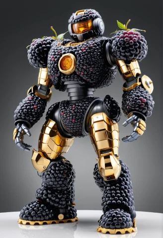 Blackberryworld, A Magnificent Towering Heroic Mecha Robot B... — Stable Diffusion AI Prompt: blackberryworld, a magnificent towering heroic mecha robot built entirely from d...