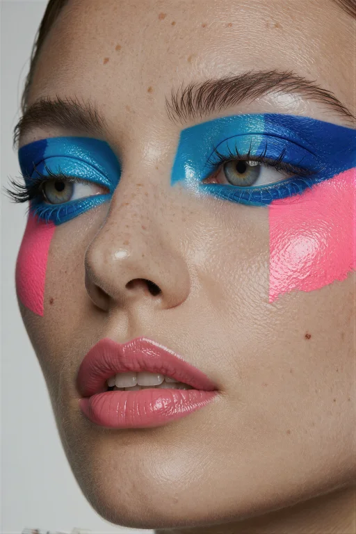A Close-up Portrait Of A Woman With Vivid Graphic Makeup, Sh...